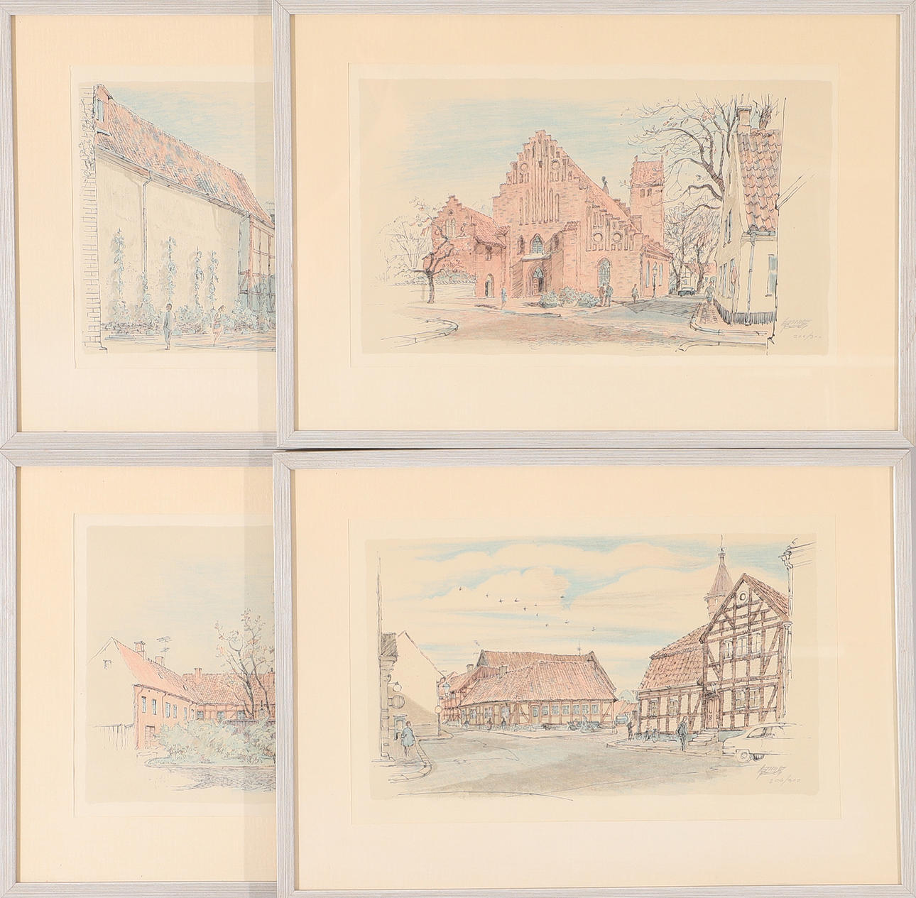 EBBE FOG. Stadsbilder, 4 stycken litografier, signerade.