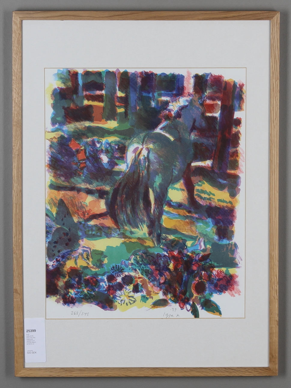 IGGE KARLSSON. Motiv med häst, färglitografi, signerad samt UTSTÄLLNINGSAFFISCH.