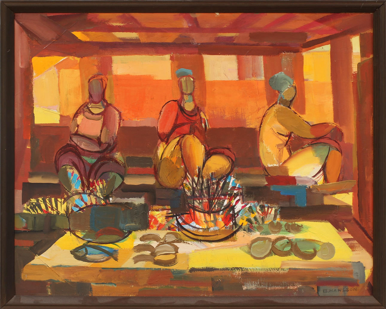 BRITA HANSSON. Figurer, olja på papp, signerad.