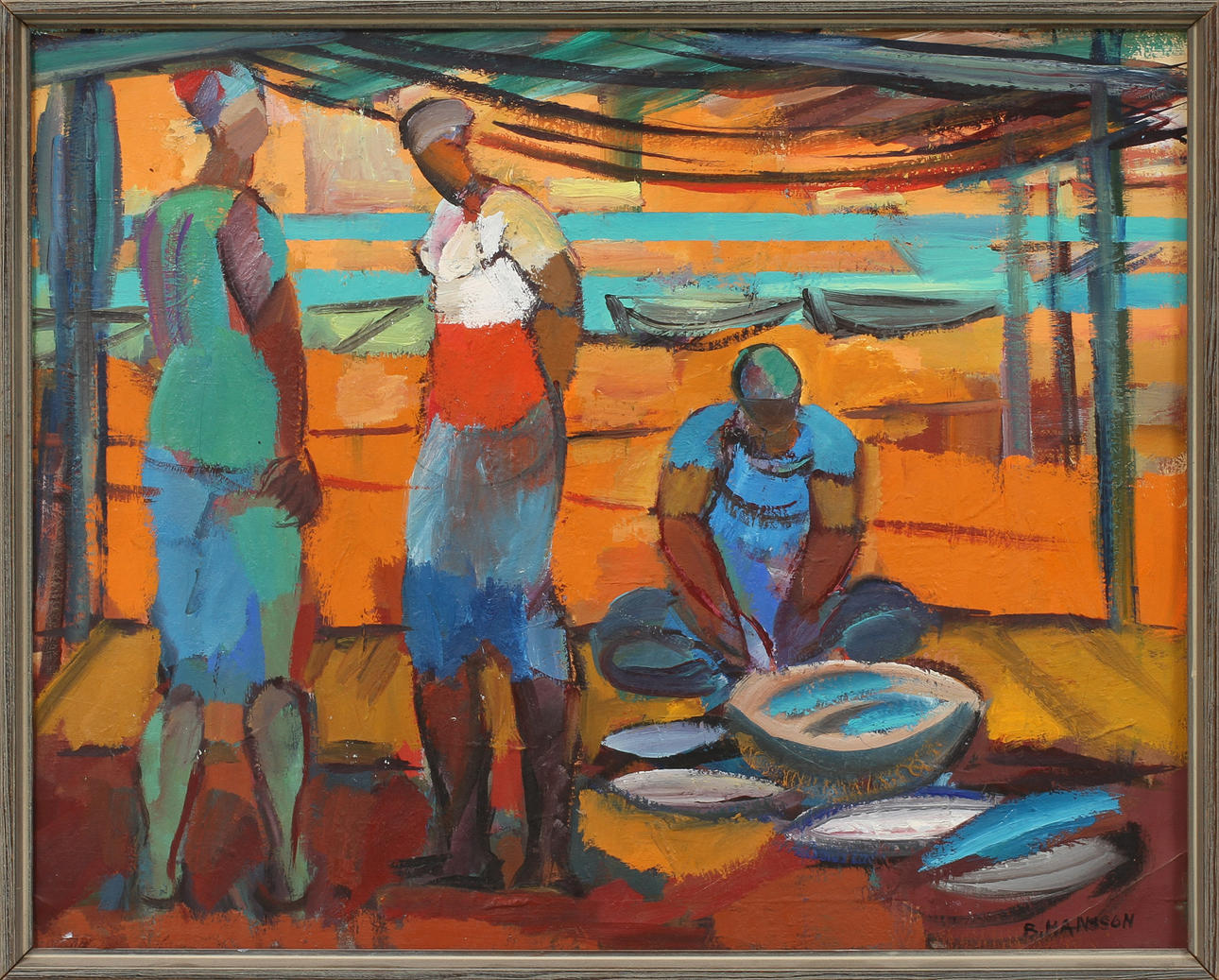 BRITA HANSSON. Figurer, olja på papp, signerad.