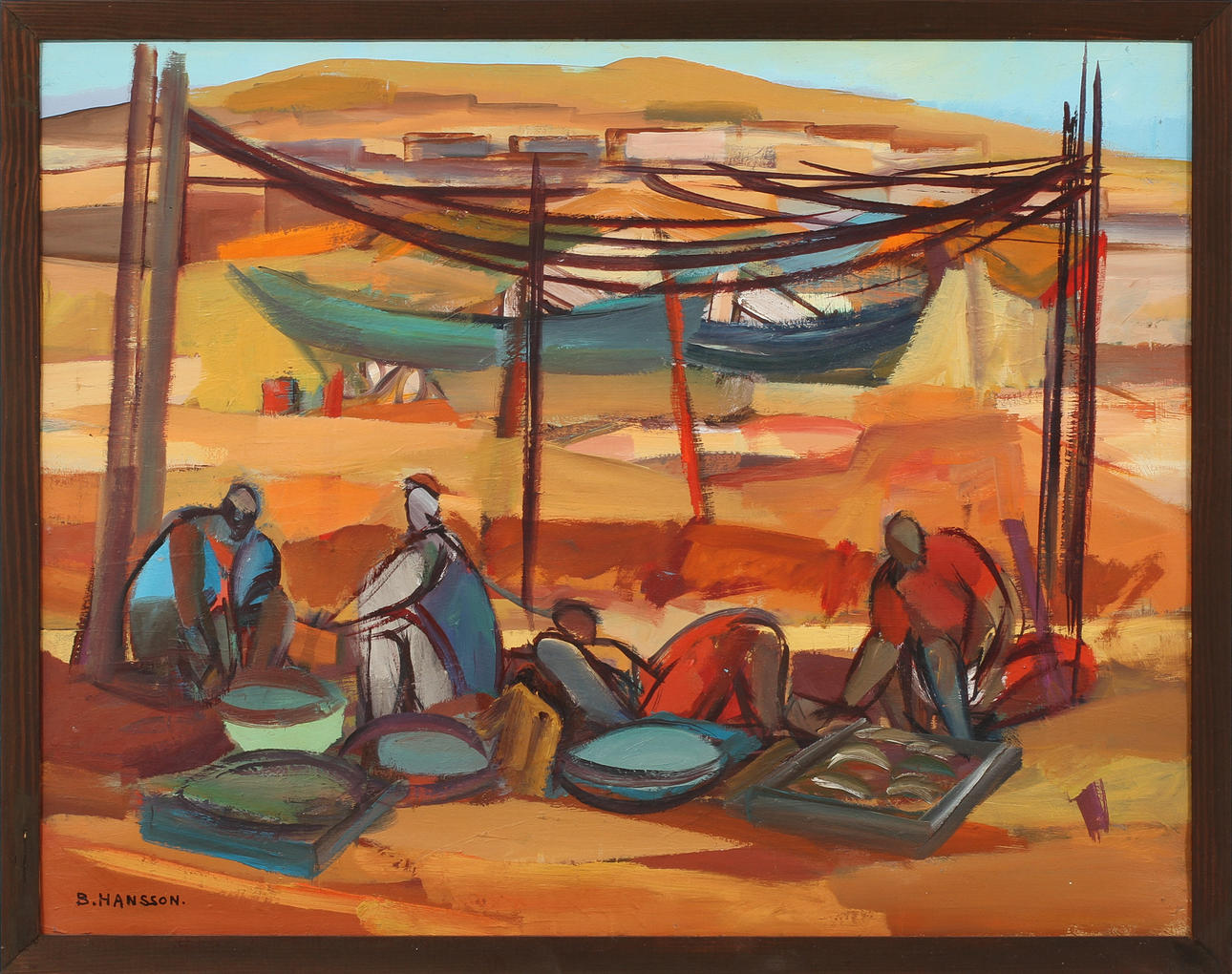 BRITA HANSSON. Figurer, olja på papp, signerad.