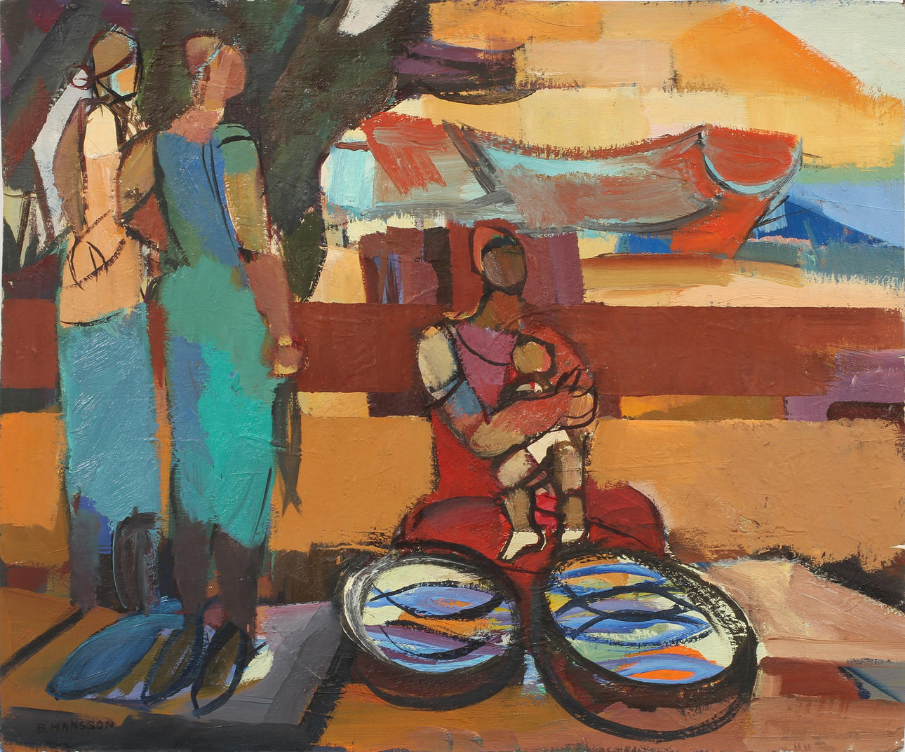 BRITA HANSSON. Figurer, olja på papp, signerad.