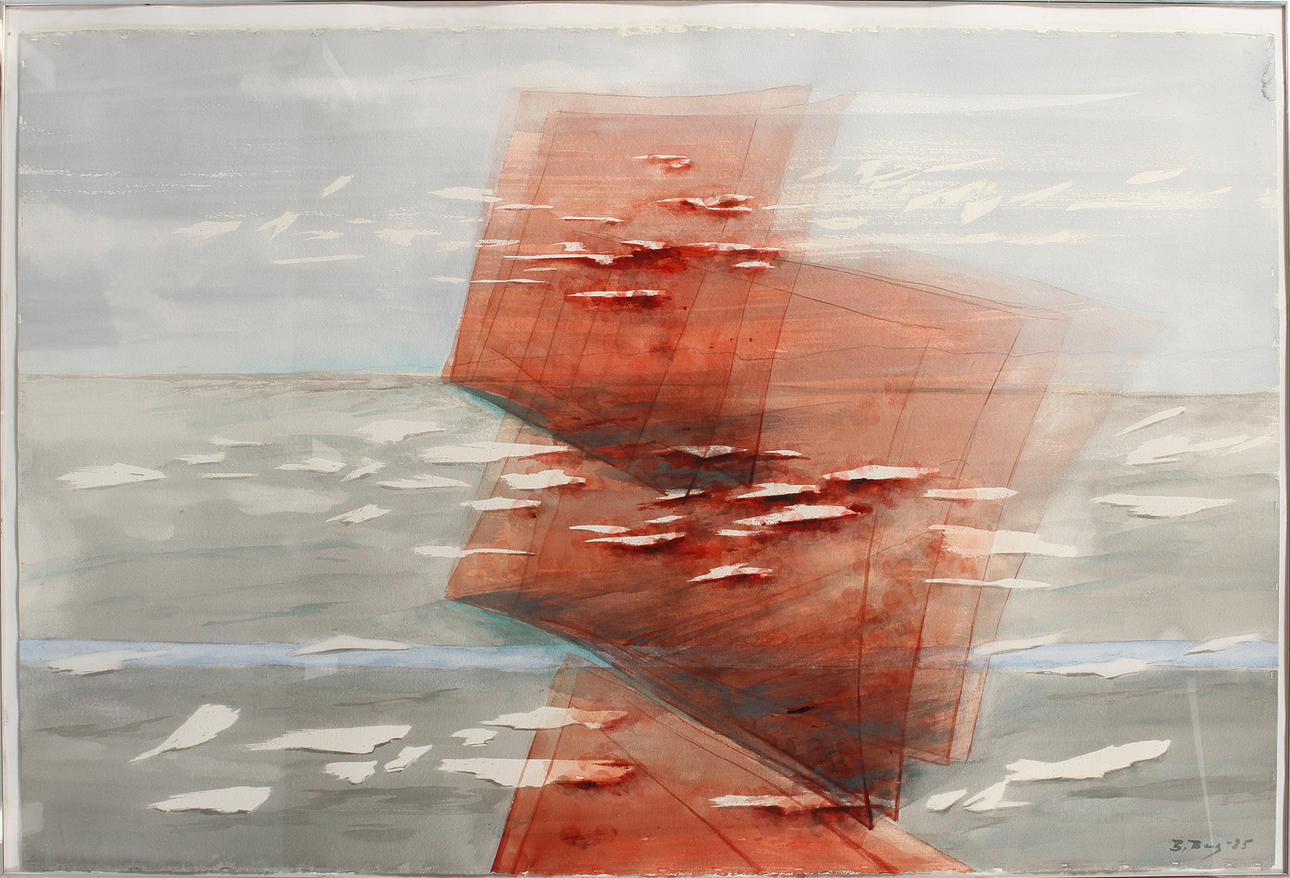 BERTIL BERG. "Röda membran", akvarell, signerad och daterad 85.