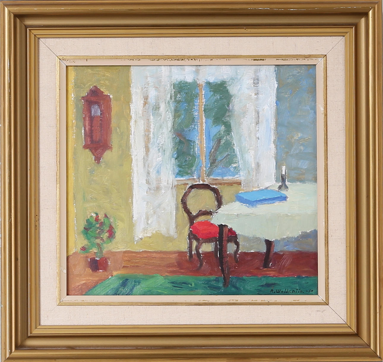 RAYMOND WALLENTIN. Rumsinteriör, olja på duk, signerad.