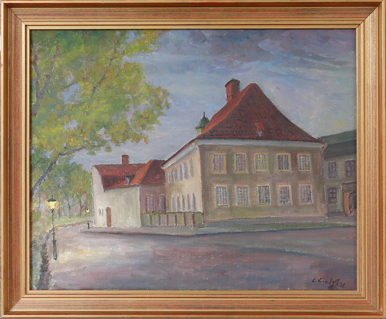 LAGE CARLSSON. Domprostgården Lilla Torget Kalmar, olja på duk, signerad.