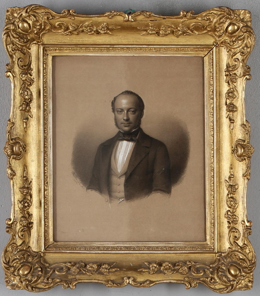 OIDENTIFIERAD KONSTNÄR. Porträtt, teckning med täckvitt, signerad samt daterad 1851.