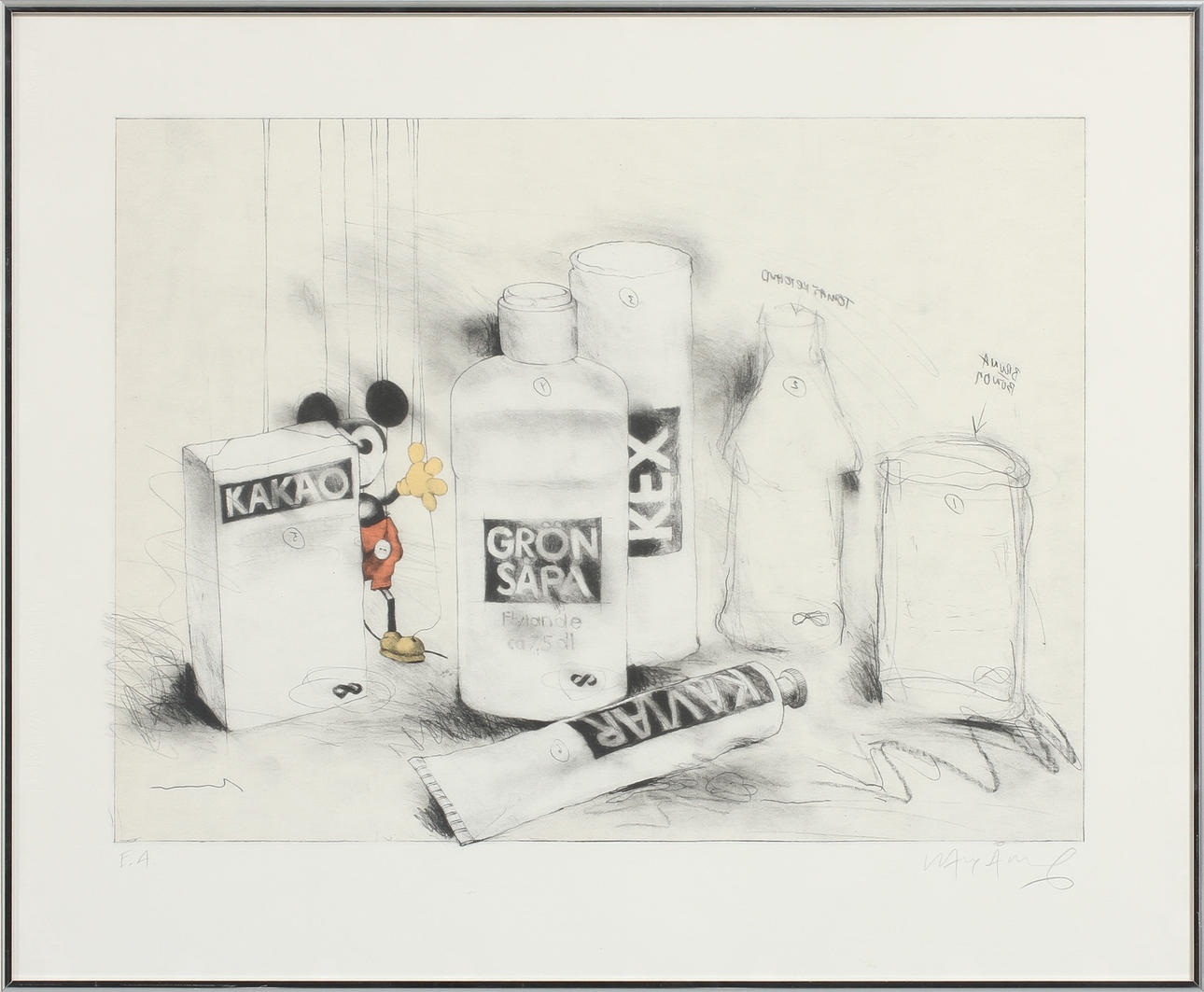 LASSE ÅBERG. "Blåvit musse" Färglitografi, signerad.