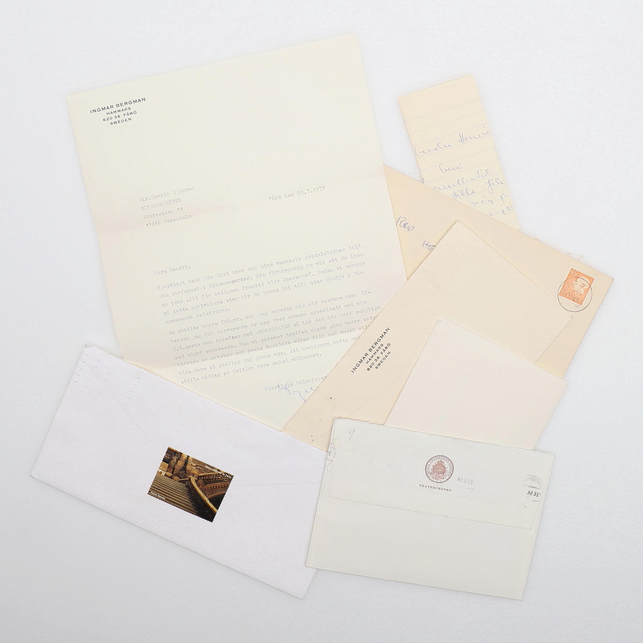 MANUSCRIPTS. INGMAR BERGMAN'S CORRESPONDENCE IN THREE LETTERS WITH CULTURE EDITOR HENRIK SJÖGREN.