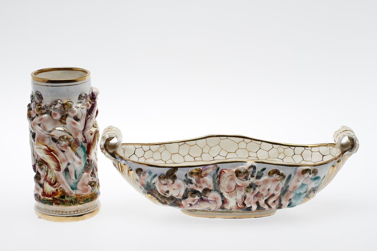 JARDINIERE SAMT VAS, porslin, Capodimonte, Italien, 1900 tal.