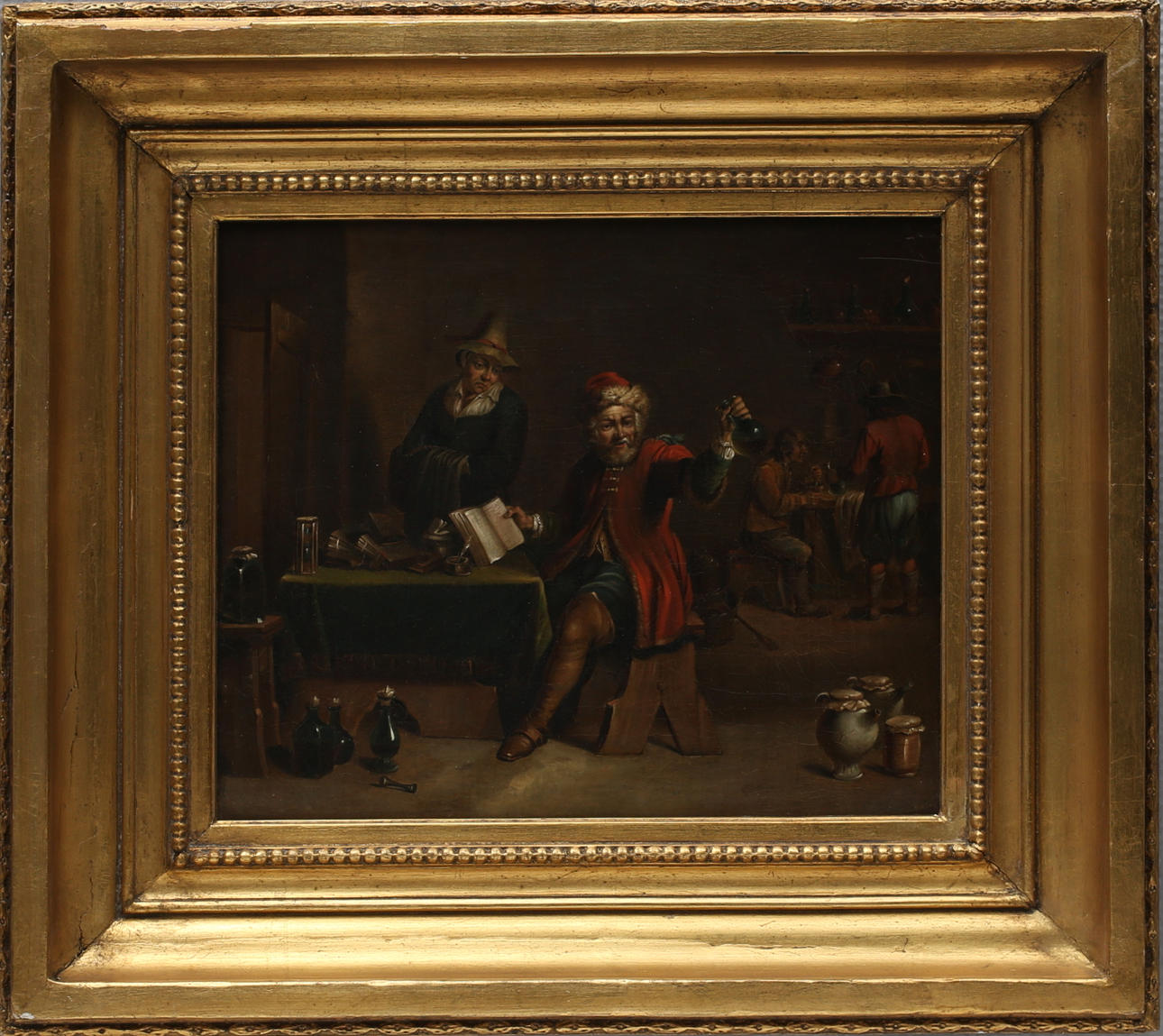 OIDENTIFIERAD KONSTNÄR. Olja på duk, Alkemisten, 1700-tals kopia efter Teniers.