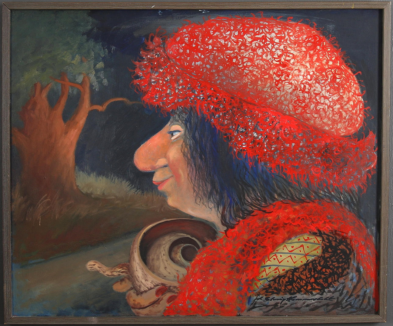 SOLVEIG HAMMARSTEDT. Trollkvinna, olja på duk, signerad.