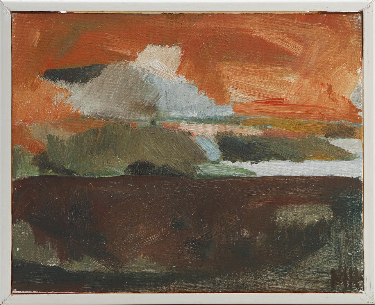 MARIE HOLMGREN. Composition, oil on Board, signed.