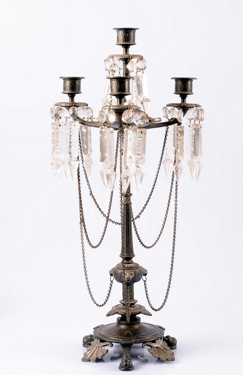 KANDELABER, 18/1900-tal, 4 ljusarmar och prismor.