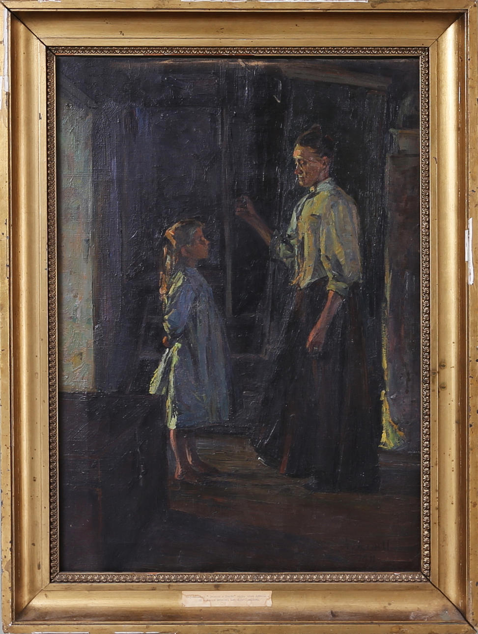 ALMA ARNELL. Olja på duk, "Farmor och greta" signerad och daterad A Arnell 1911.