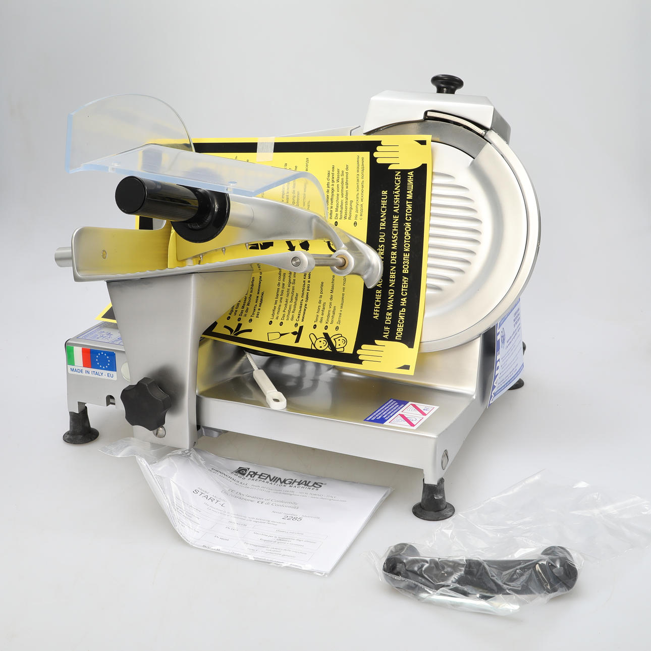 SCHNEIDEMASCHINE, italienisch, für Fleisch mit Tablett.