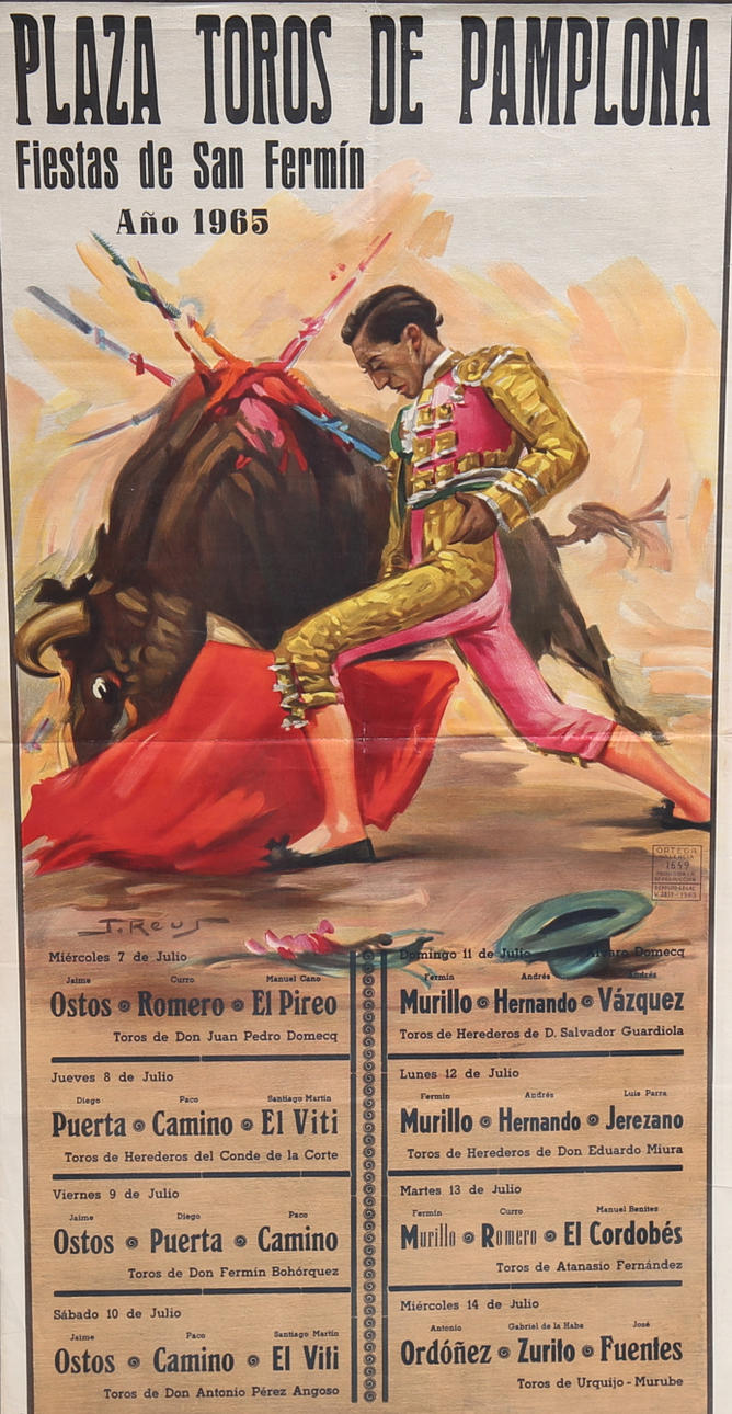 PLAKAT, für Stierkampf, Pamplona, Spanien, 1965.