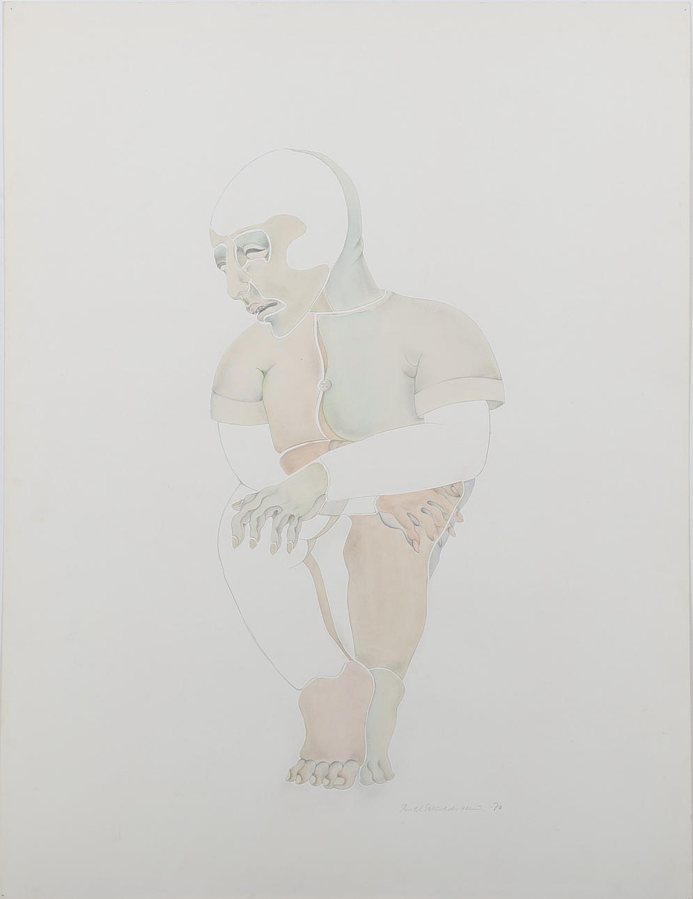 BOEL SCHÖLDSTEIN. Mansfigur, mix media, signerad och daterad -70.