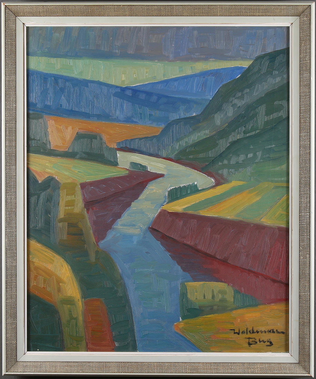 WALDEMAR BERG. Vy över Ljungan, olja på duk, signerad.