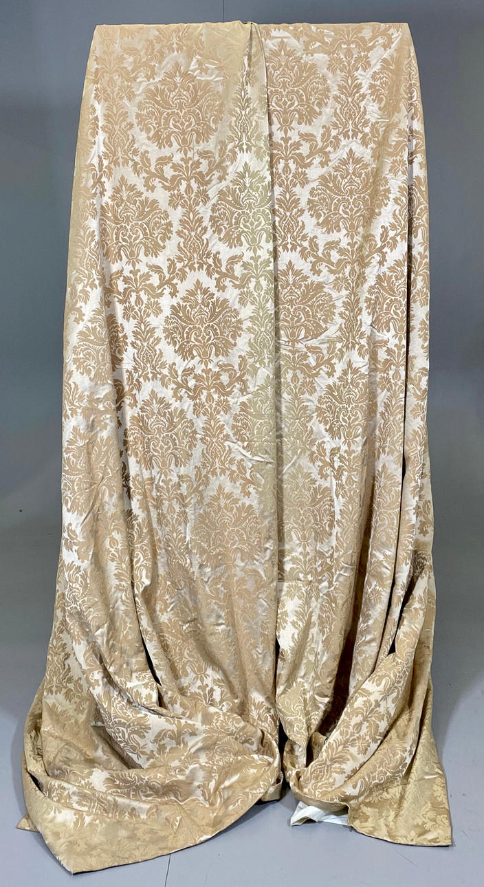 PAIR OF CINNAMON SILK ADAMASCADE CURTAINS WITH LIGHT BEIGE BACKGROUND ...