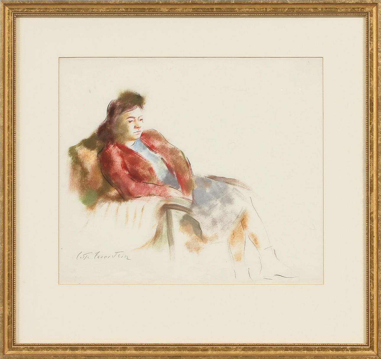 LOTTE LASERSTEIN. Porträtt, akvarell, signerad.