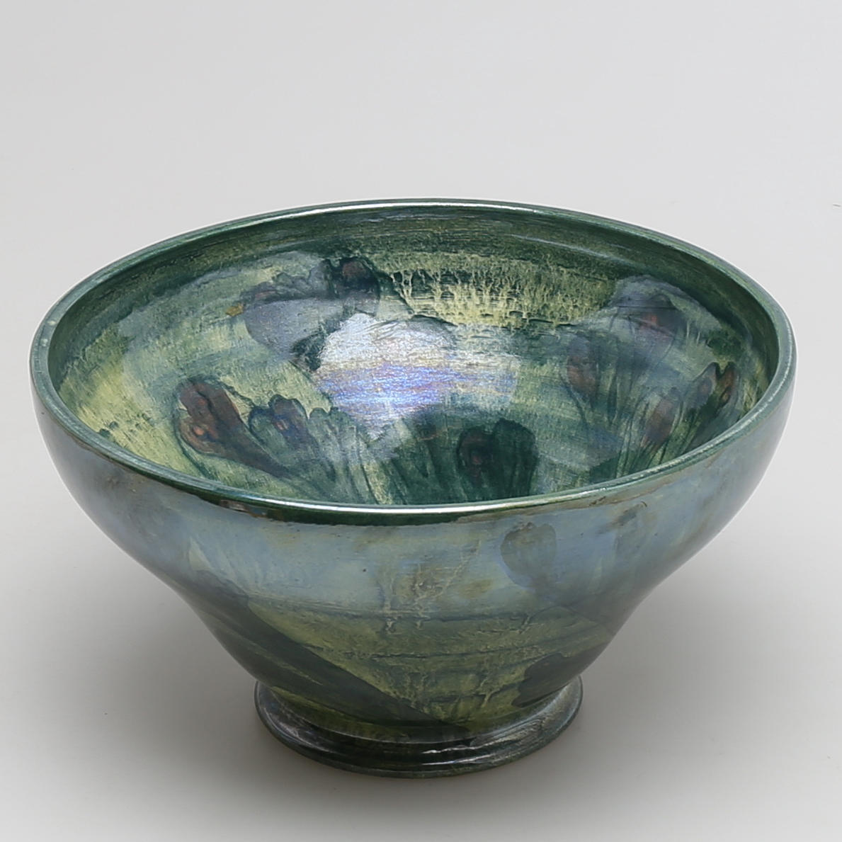 SKÅL i flintgods, jugend, dekor i grönt, Josef Ekberg, Gustavsberg, 1926.