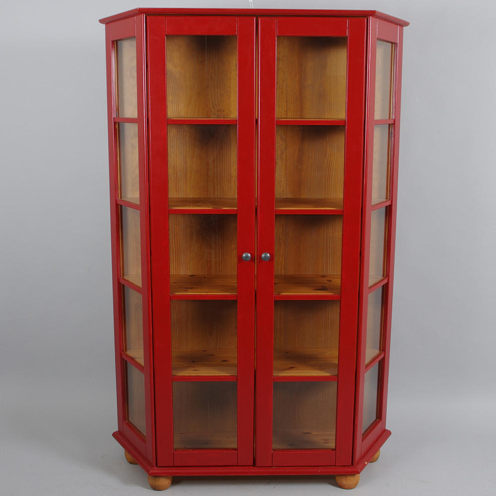 VITRINSKÅP, rödmålad fur, sent 1900-tal.