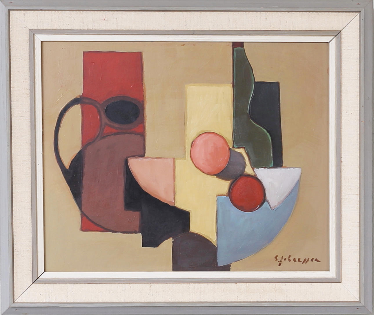 SVEN JOHANSSON. Komposition, olja på pannå, signerad.