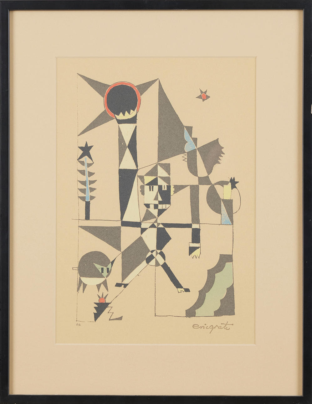 ERIC GRATE. Geometric composition with human figure, serigraph, signed in the print, marked EA.