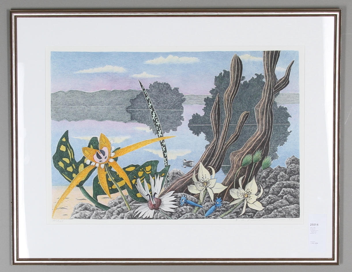 KARL AXEL PEHRSON. "Fantasiblommor", färglitografi, signerad .95.