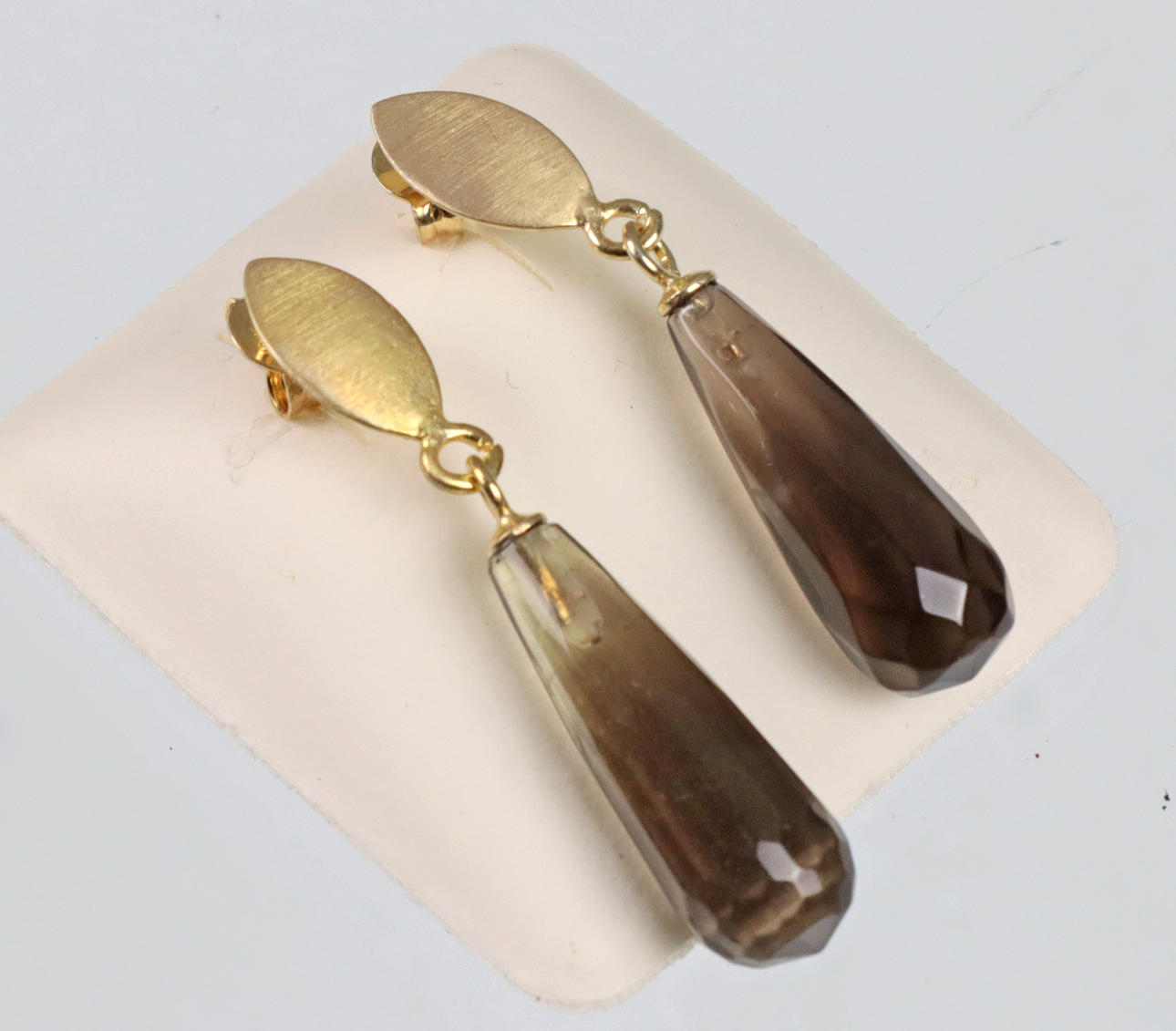 RAUCHQUARZ OHRRINGE, Silber 925 vergoldet.