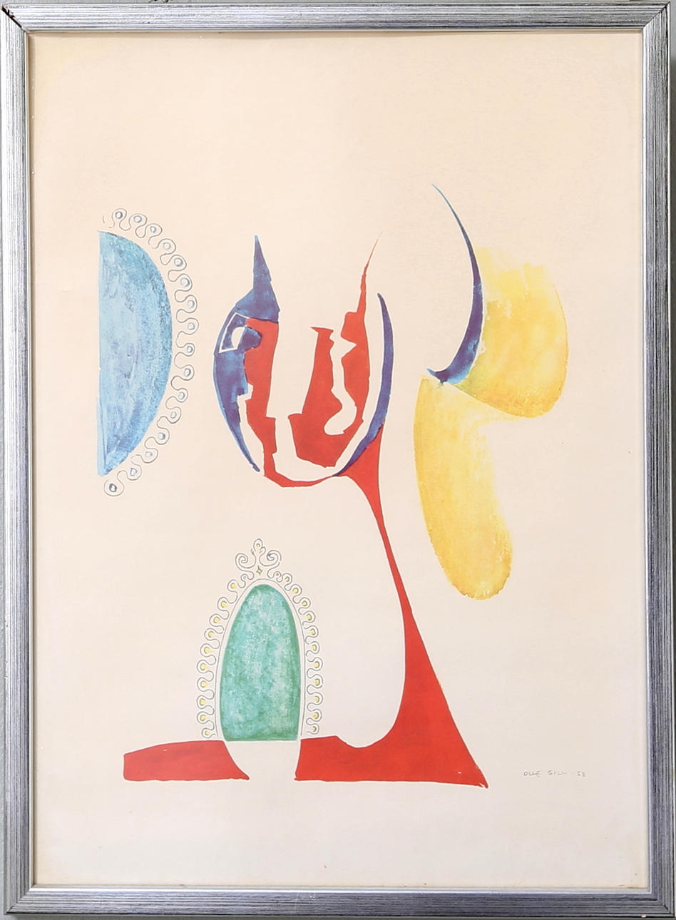 OLLE GILL. Komposition, akvarell, signerad o daterad -68.