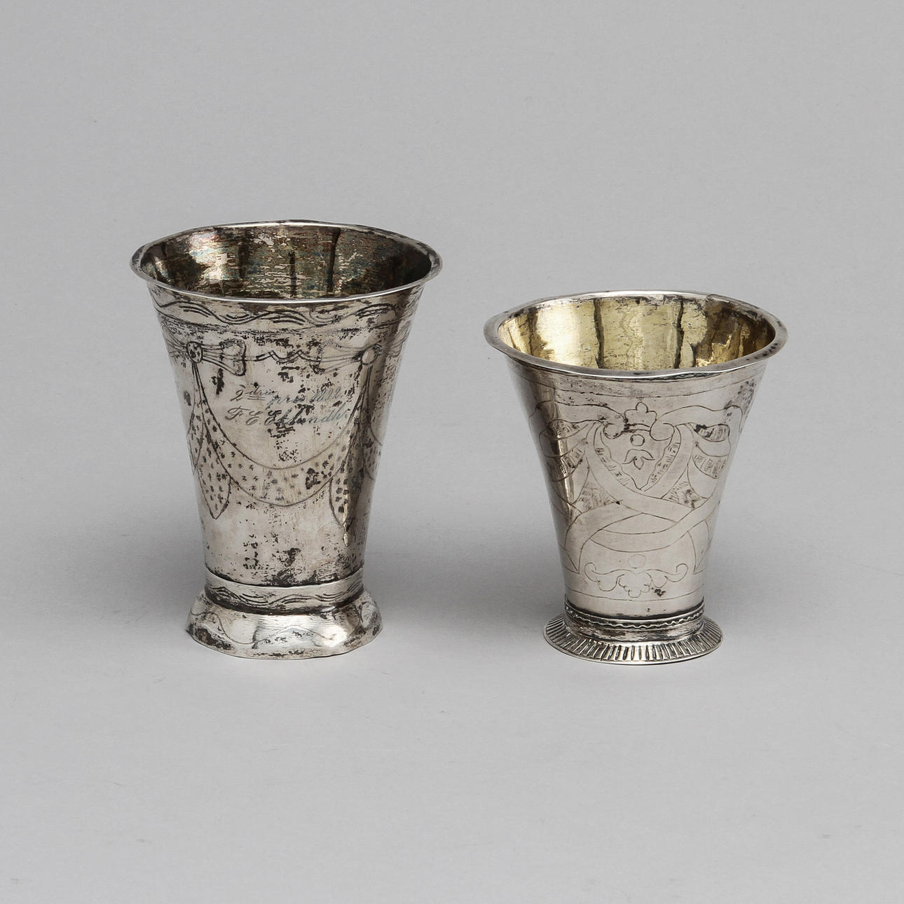 BÄGARE, 2 st, silver, 1700 och 1800-tal.