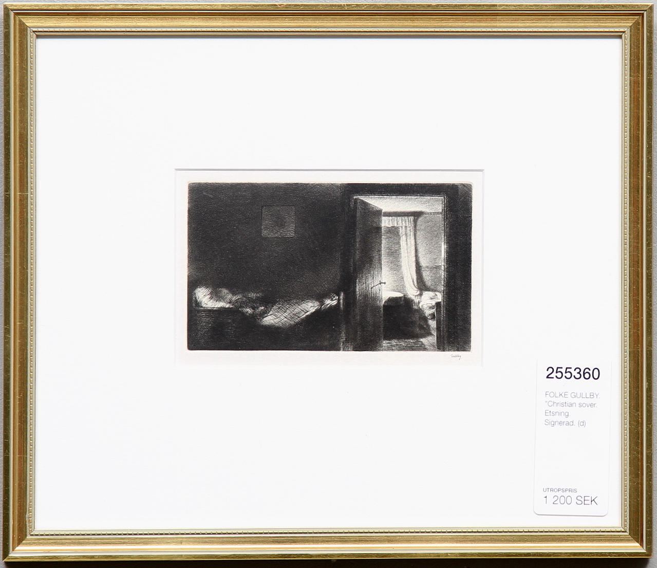 FOLKE GULLBY. "Christian sover". Etsning. Signerad.