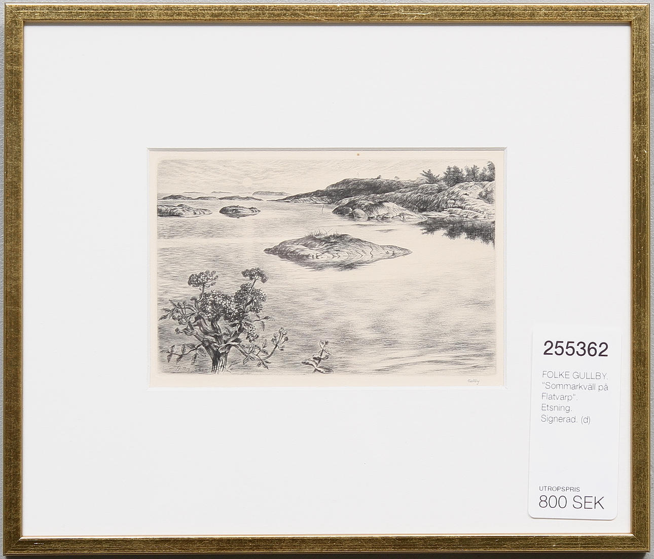 FOLKE GULLBY. "Sommarkväll på Flatvarp". Etsning. Signerad.
