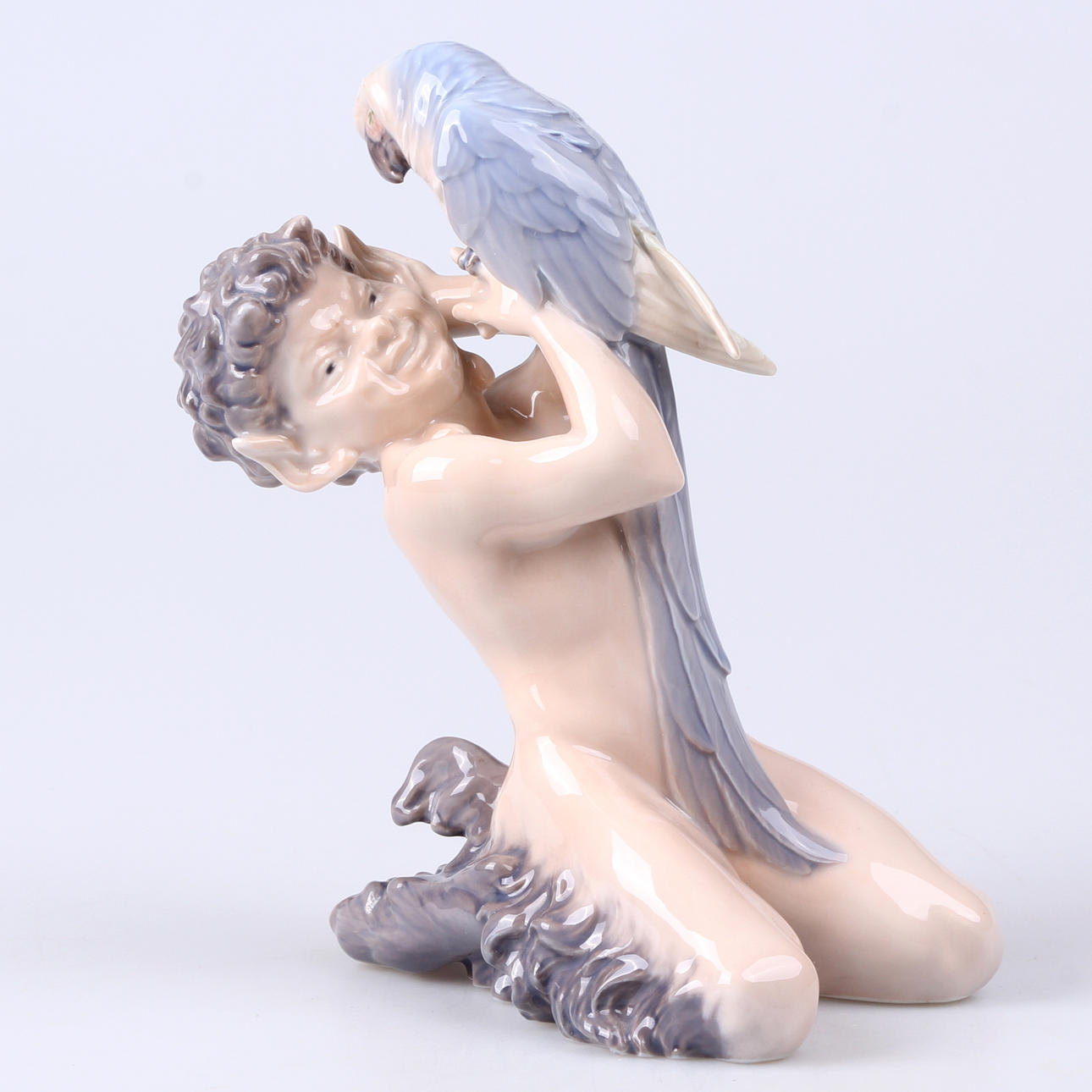 FIGURIN, faun med papegoja, Royal Copenhagen.