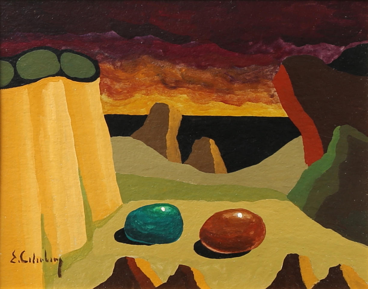 ERIC CEDERBERG. Surrealistiskt motiv. Tempera, signerad E. Cederberg.