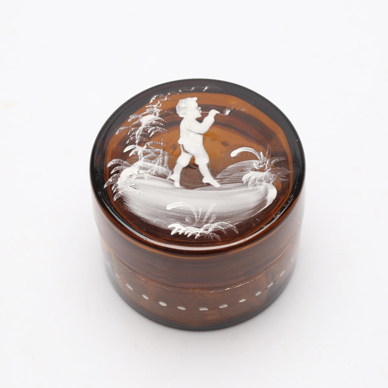 LOCKASK, glas, Mary Gregory dekor, 1900-tal.