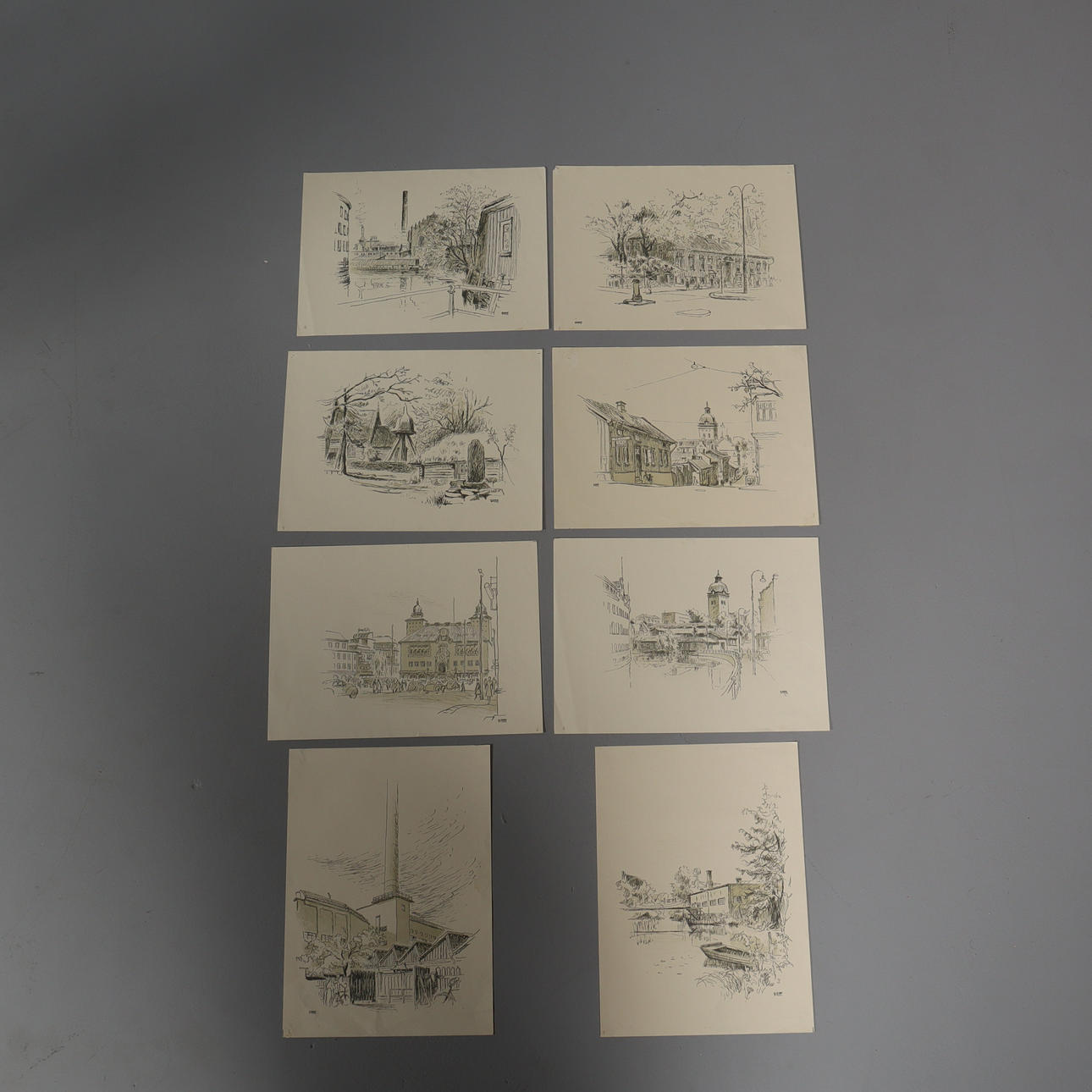 EBBE FOG. LITHOGRAPHS, 8 pcs, Borås images.