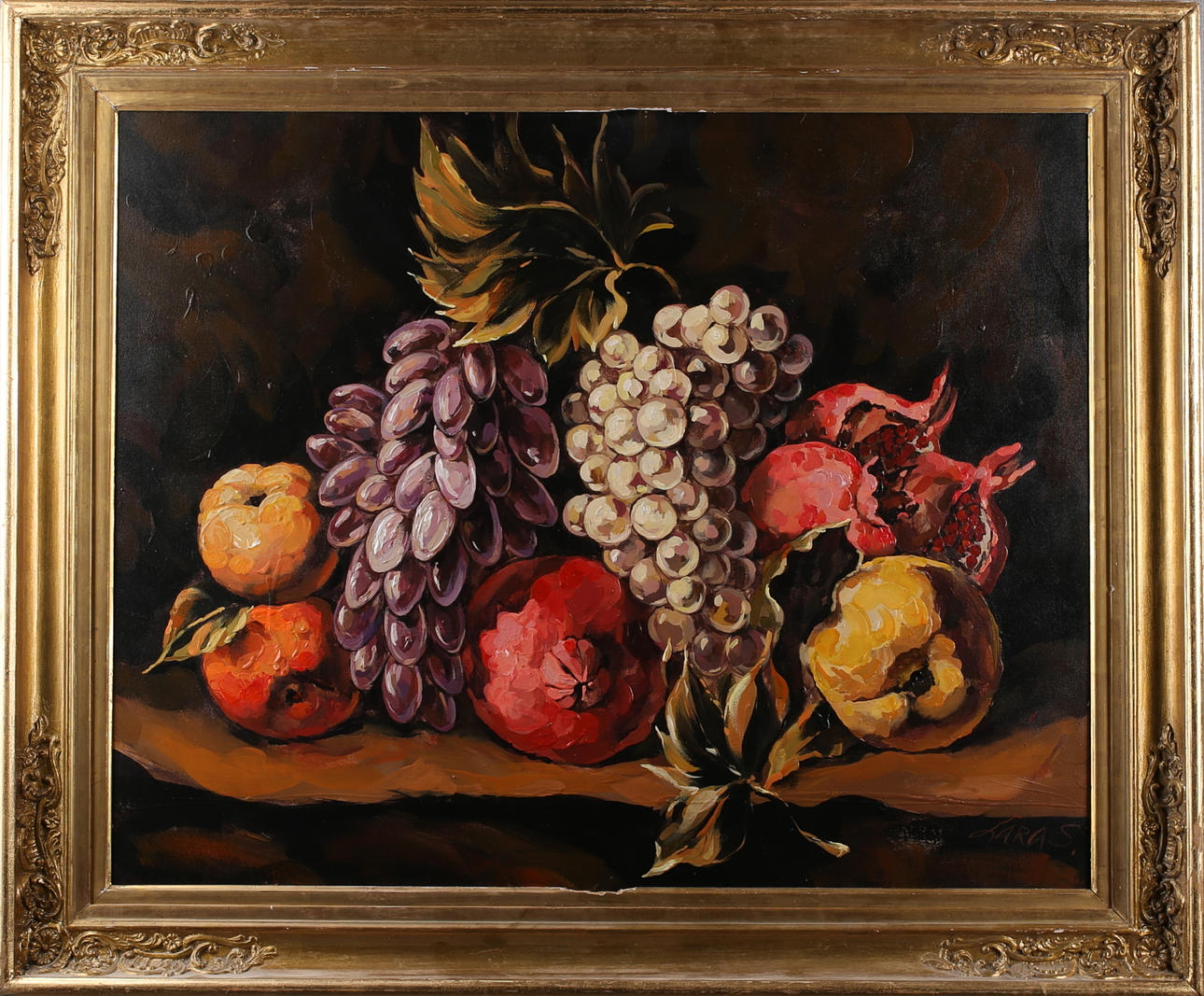 LARA SIMONOF. Acrylic on canvas, Fruit still life, signed Lara S.