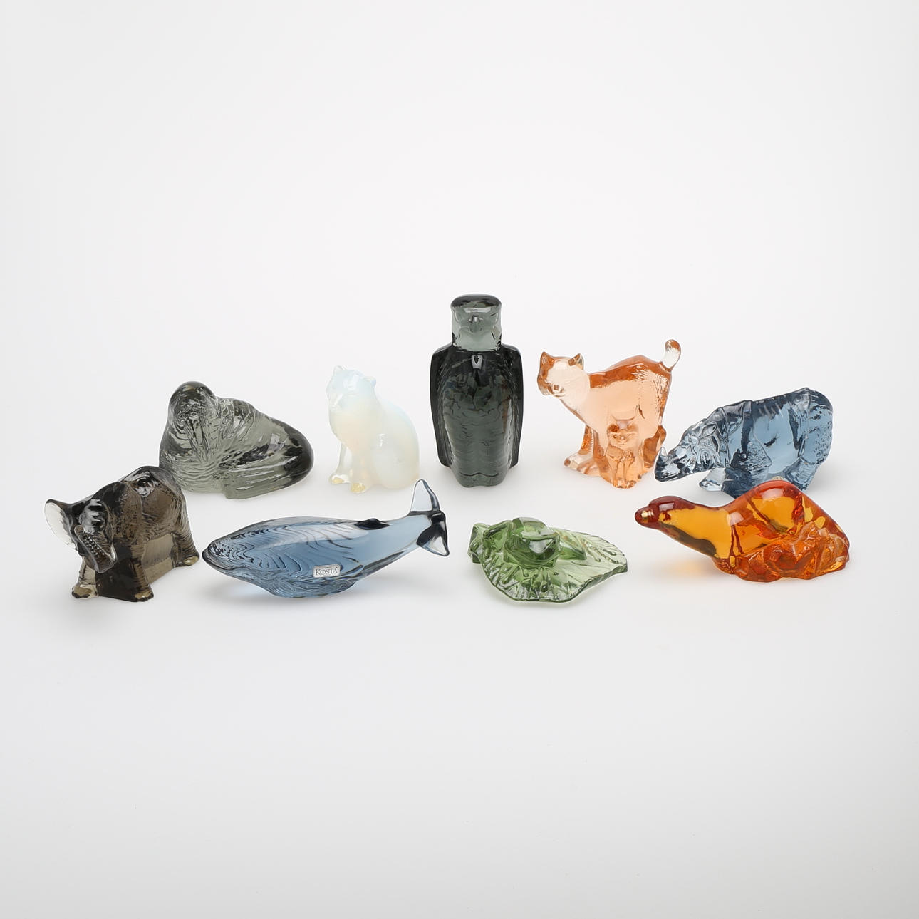 FIGURINER, 9 st, glas, "World Wildlife", Kosta, Orrefors, Rejmyre.