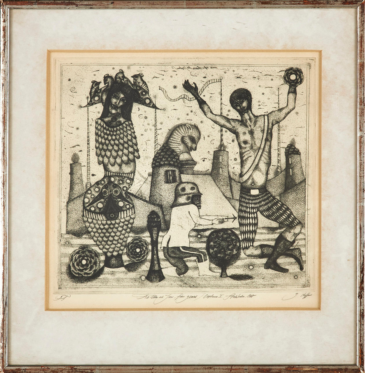 GERALD STEFFE. Human compositions, etching, signed g. hard Steffe Stockholm 67.