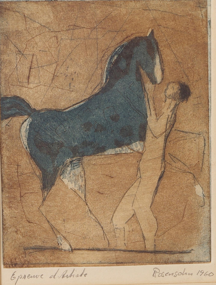 LENNART ROSENSOHN. Man och häst, etsning, signerad Rosensohn 1960.