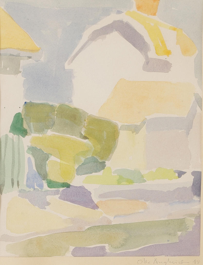 OLLE ÄNGKVIST. Husgavlar, akvarell, signerad 48.