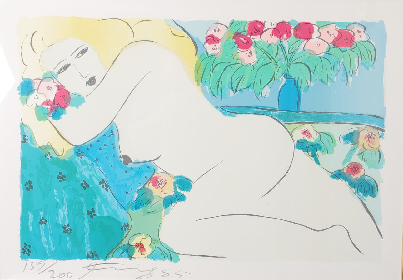 WALASSE TING. Kvinnostudie, färglitografi, signerad.