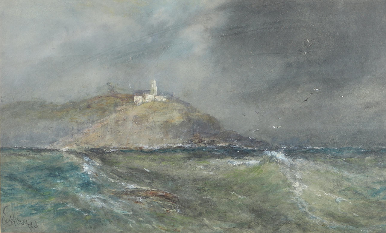 EDWIN HAYES (1820-1904). COASTAL SCENE WITH A LIGHTHOUSE (MUMBLES, SWANSEA?)