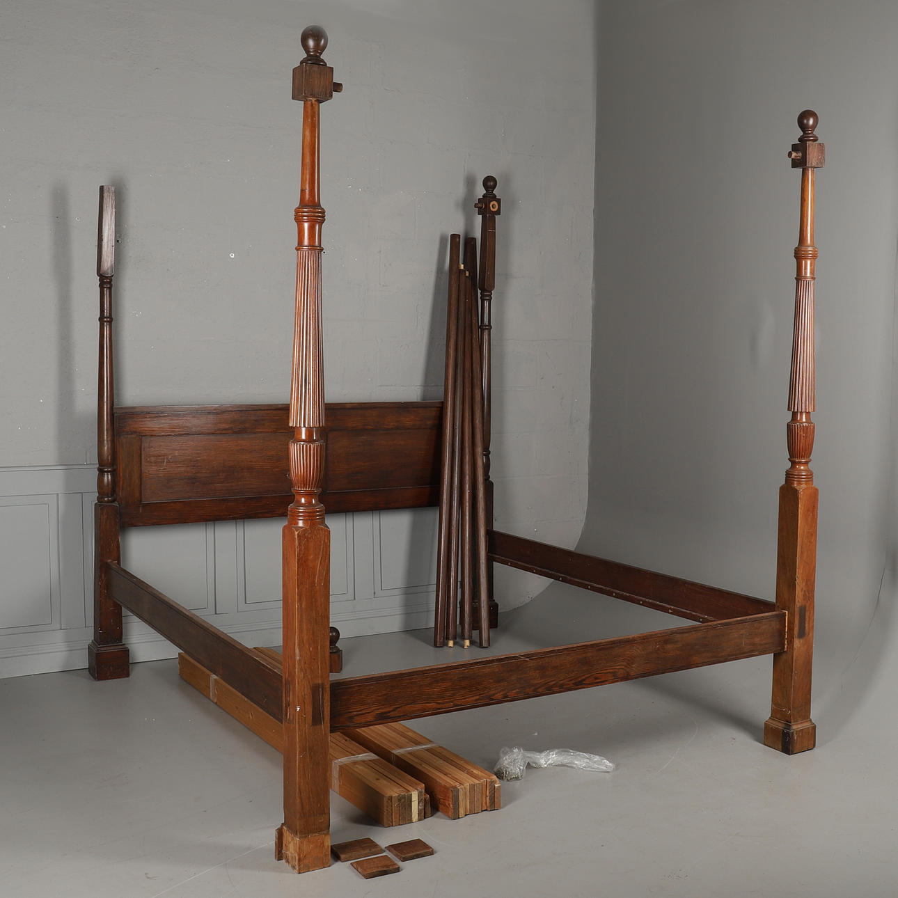 AN EDWARDIAN AND LATER FOUR POSTER BED.