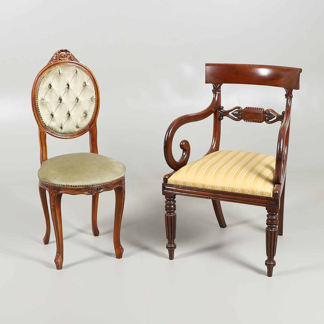 A REGENCY STYLE BAR BACK ARMCHAIR.