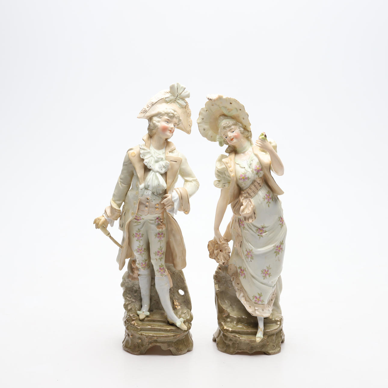 FIGURINES, a pair, porcelain, rococo style, 18/1900s.