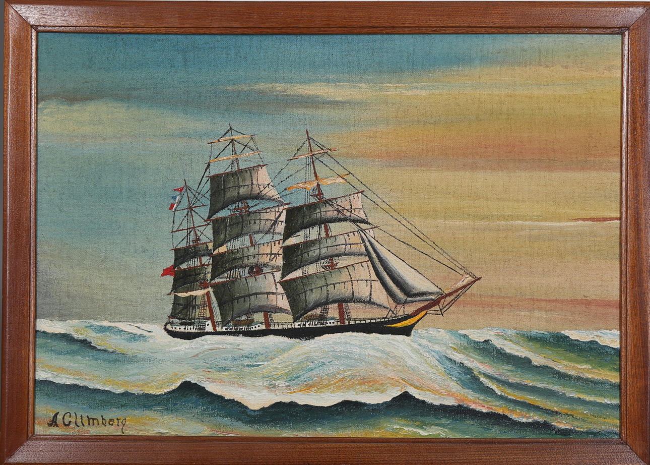 AXEL GLIMBERG. Segelfartyg, olja på duk, signerad A Glimberg.