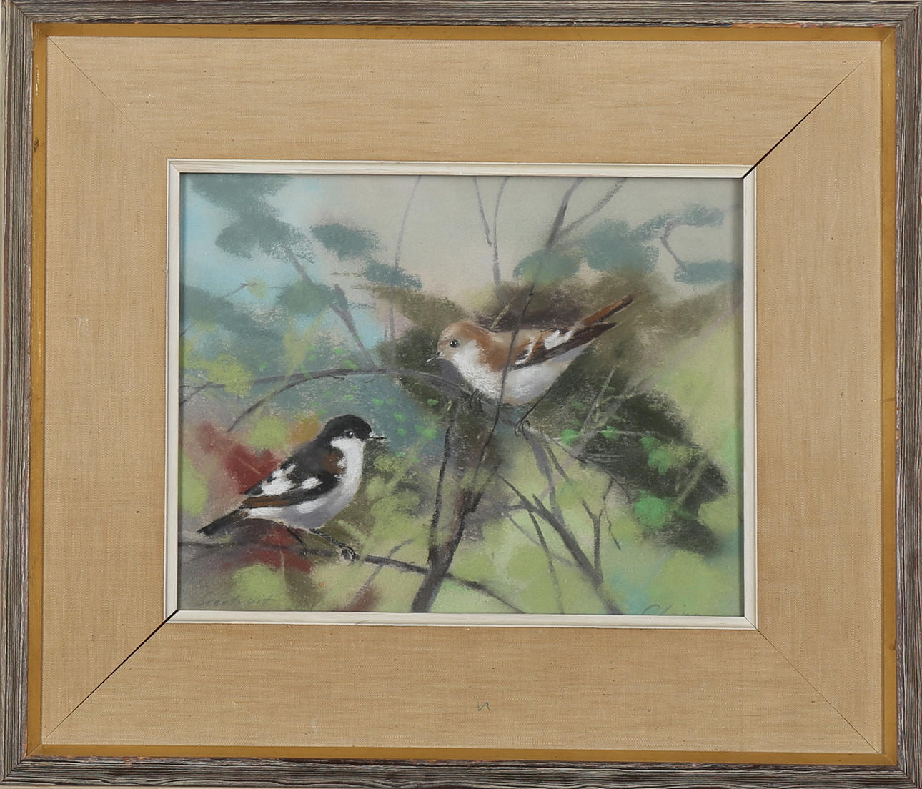 CARL LJUNGSTRÖM. Fåglar i grenverk, pastell, signerad C Ljung.